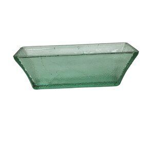 Mid-Century MCM Thick Green Clear Ice Glass Container Heavy 11.75 x 4 Pebbled